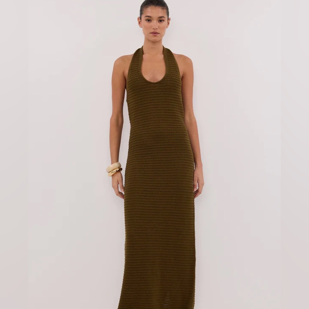 DISSH Olive Knit Pullover Maxi Halter Dress